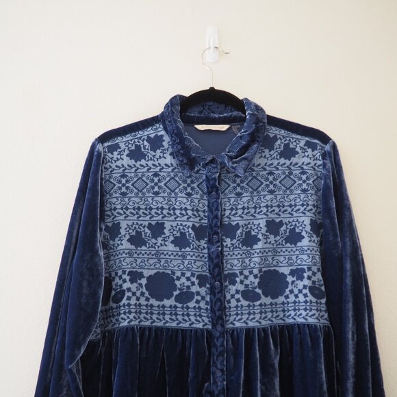 Soft Surroundings Blue Velvet Long Sleeve Buttondown Blouse sz XL - Picture 6 of 10